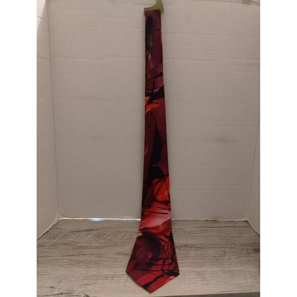 Italian Silk Handmade Tie Abstract Red & Yellow Pattern 54" - Picture 1 of 3